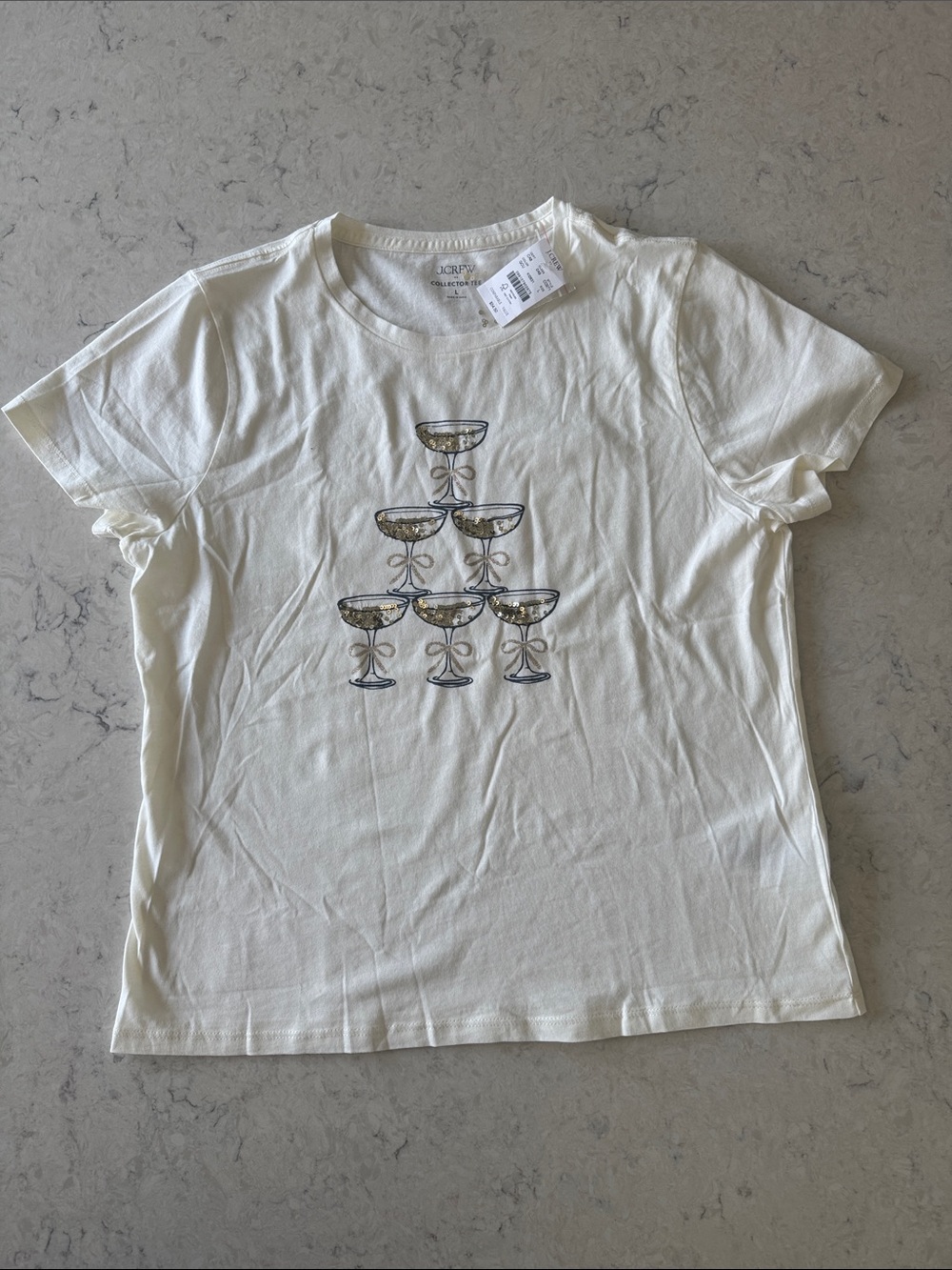 J. CREW NWT COLLECTOR tee size L Champagne Glasses Graphic - Picture 2 of 7